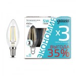 Лампа светодиодная Gauss Filament Свеча E14 5W 4100К (3 лампы в упаковке) 103801205T